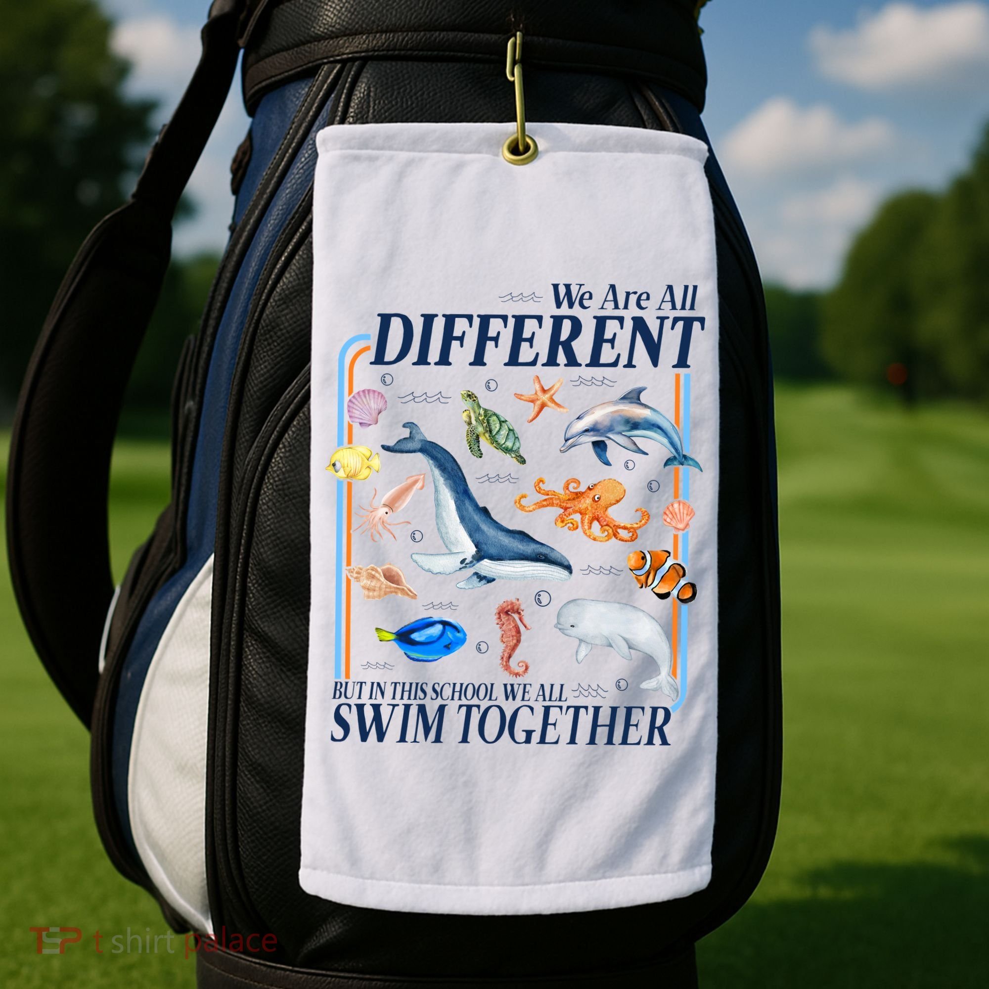 We Are All Different Swim Together Teacher Students Classmates Golf Towel