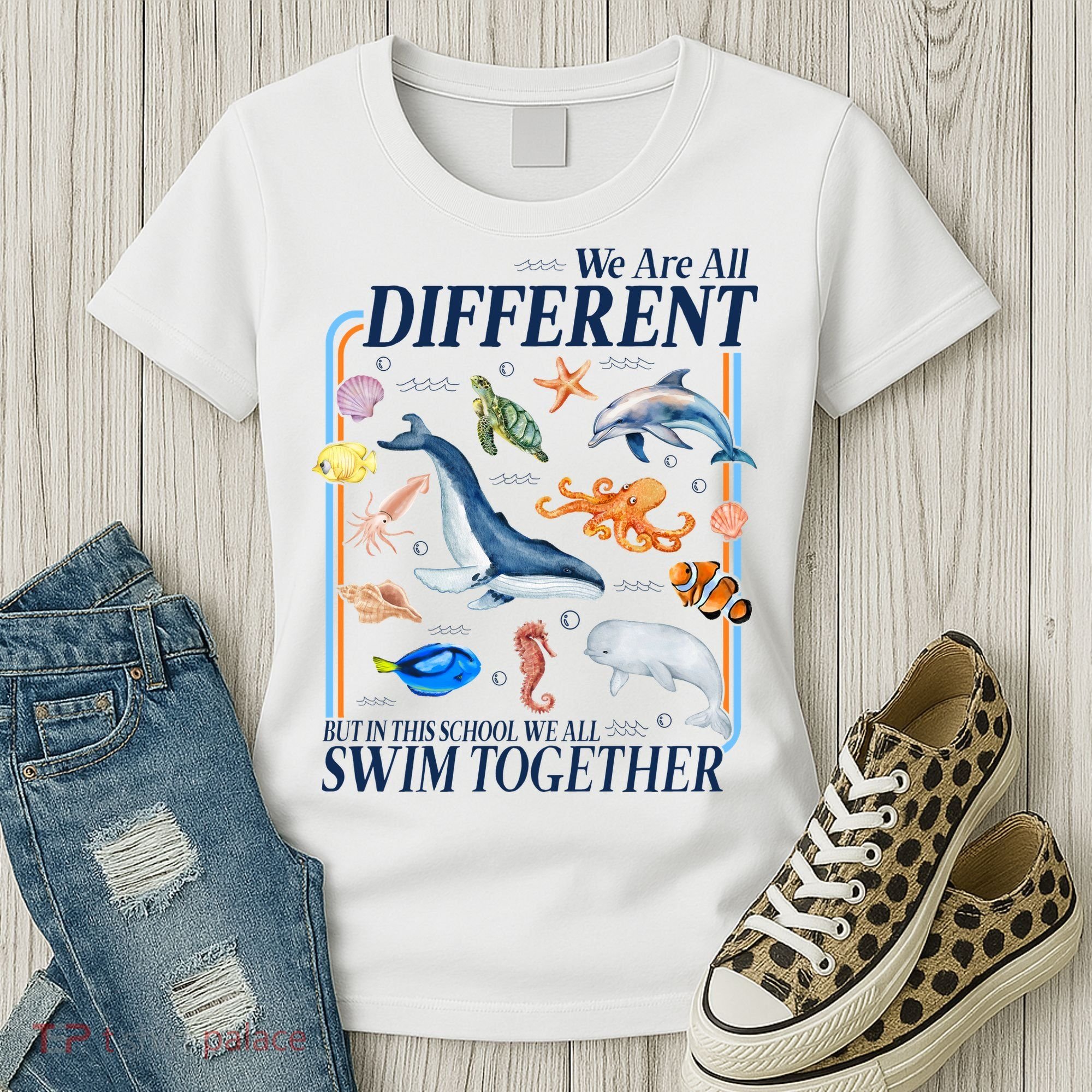 We Are All Different Swim Together Teacher Students Classmates Women's T-Shirt