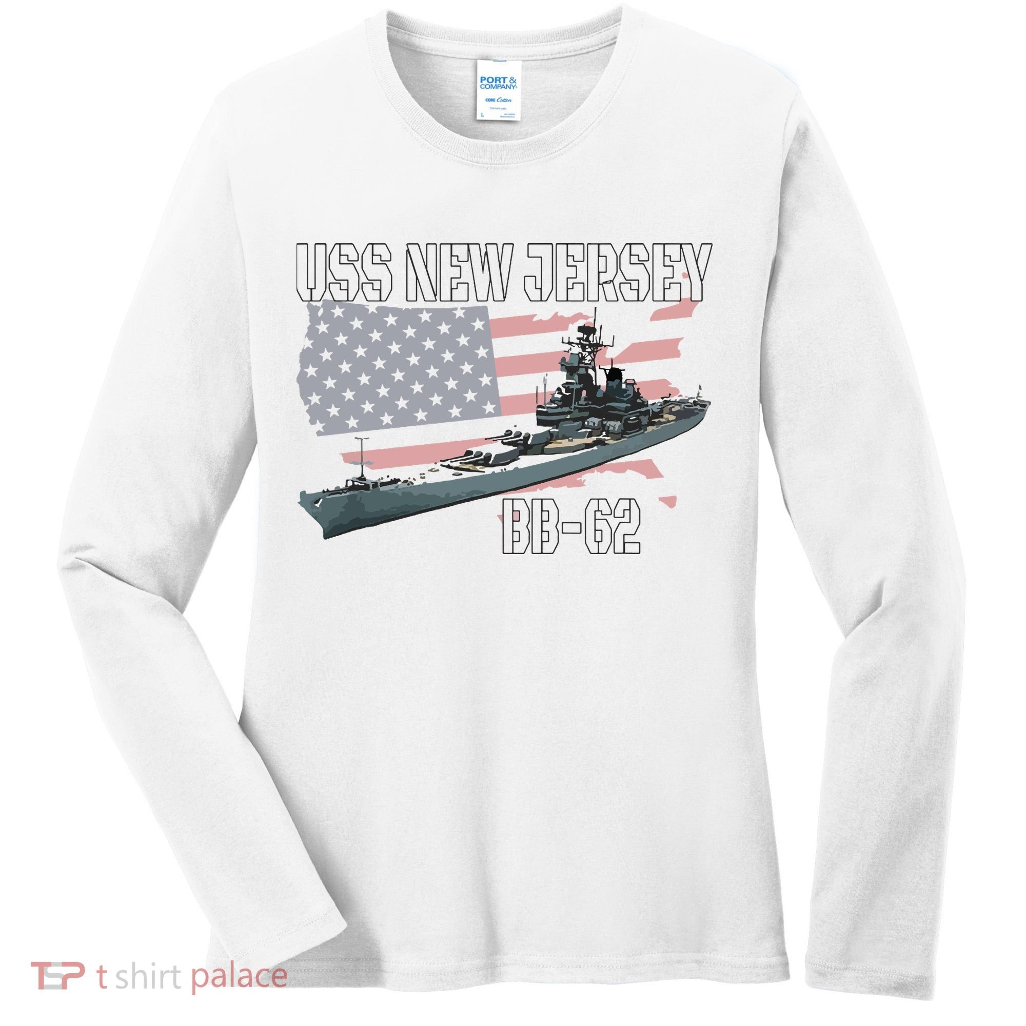 Ww2 American Battleship Uss New Jersey Bb62 Warship Veteran Women's Long Sleeve Shirt