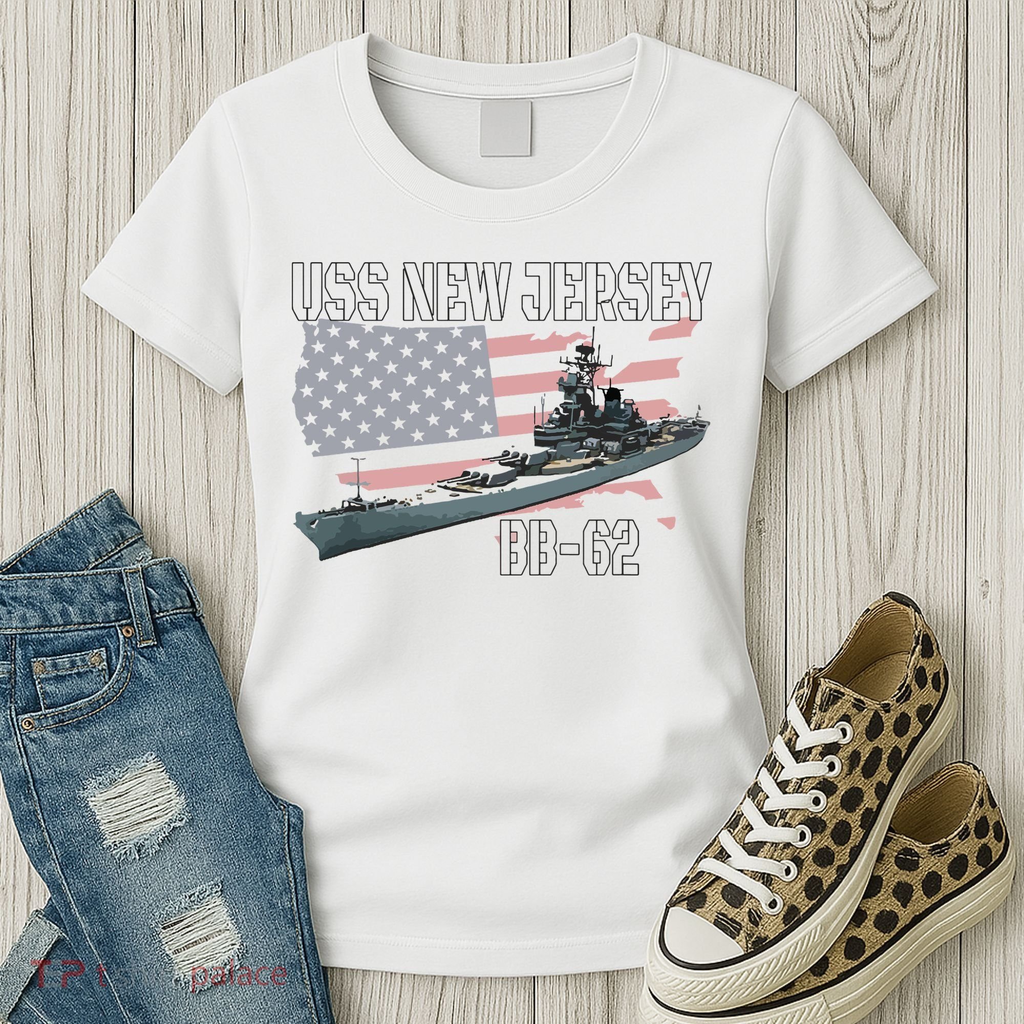 Ww2 American Battleship Uss New Jersey Bb62 Warship Veteran Women's T-Shirt