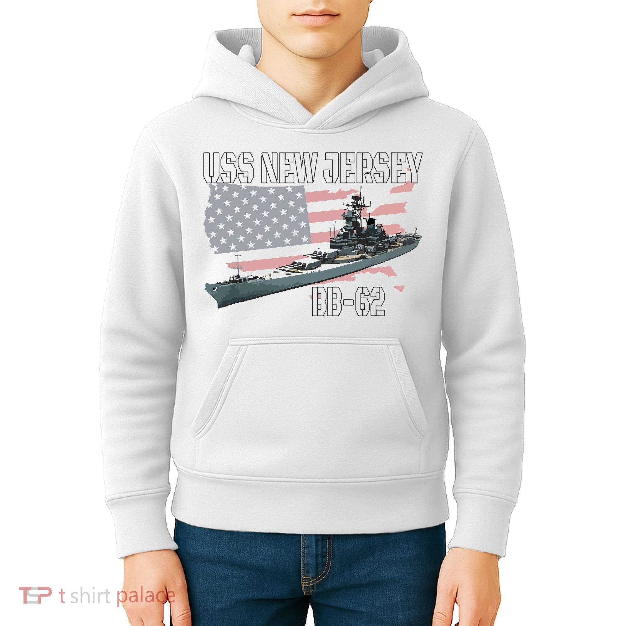 Ww2 American Battleship Uss New Jersey Bb62 Warship Veteran Kids Hoodie