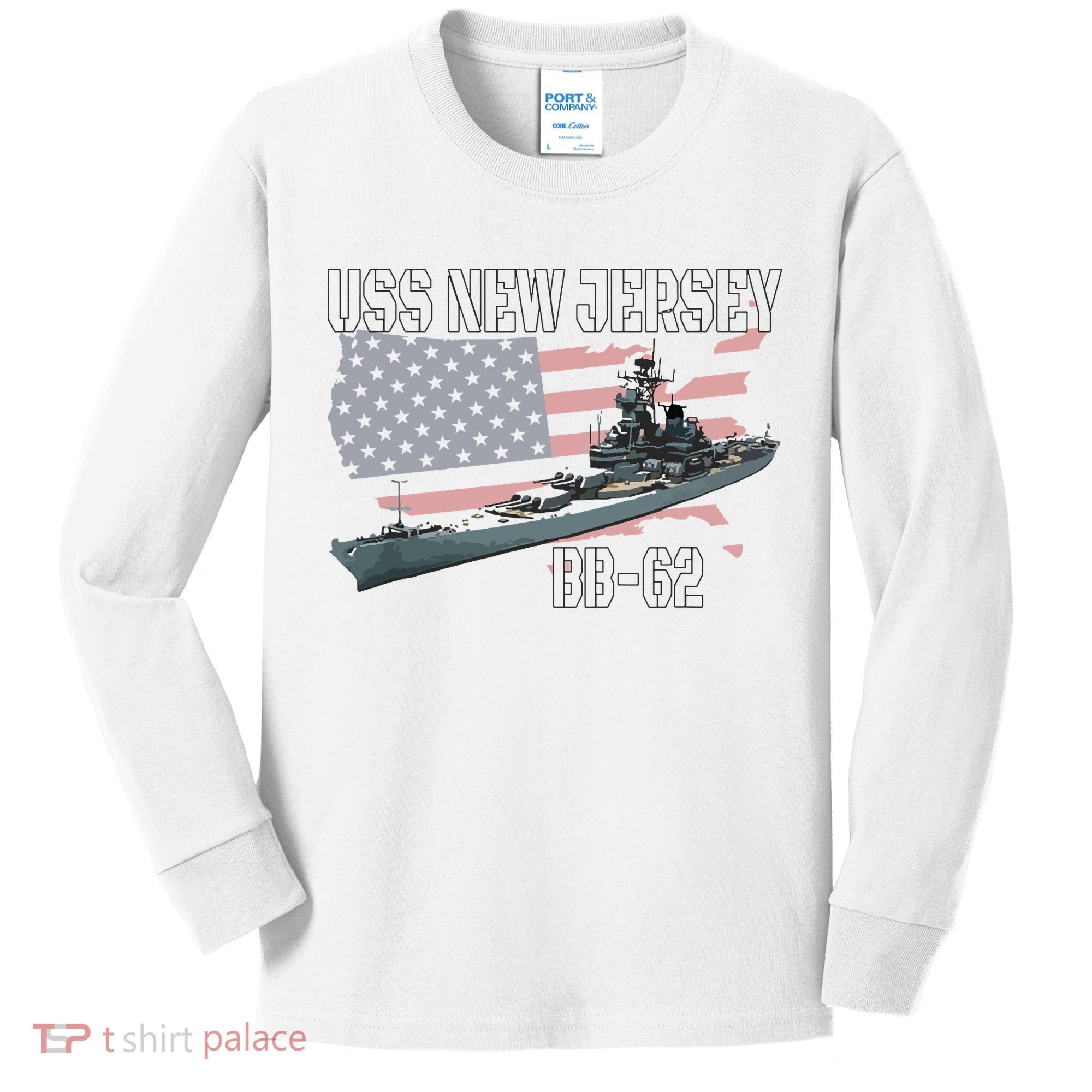 Ww2 American Battleship Uss New Jersey Bb62 Warship Veteran Kids Long Sleeve Shirt