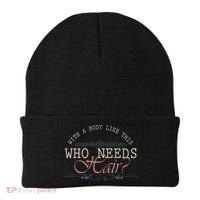 With A Body Like This Who Needs Hair Balding Funny Dad Beanie thumb 0
