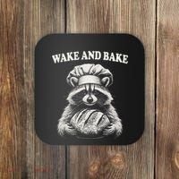 Wake And Bake Sourdough Funny Raccoon Baker Meme Coaster thumb 0