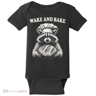 Wake And Bake Sourdough Funny Raccoon Baker Meme Baby Bodysuit