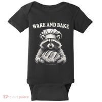 Wake And Bake Sourdough Funny Raccoon Baker Meme Baby Bodysuit thumb 0