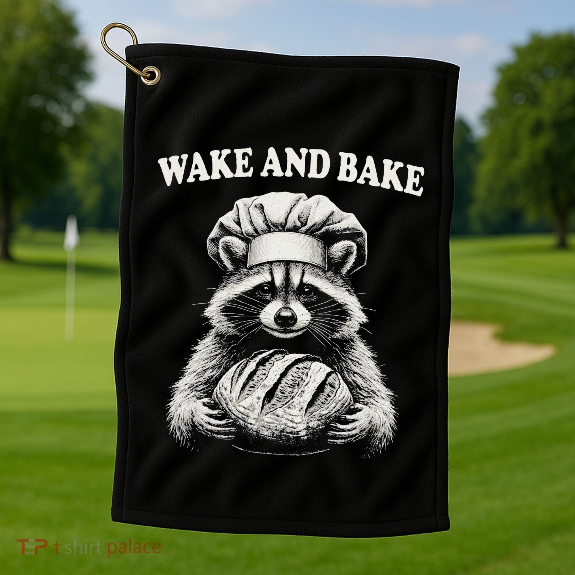 Wake And Bake Sourdough Funny Raccoon Baker Meme Golf Towel