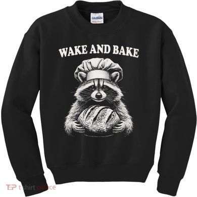 Wake And Bake Sourdough Funny Raccoon Baker Meme Kids Sweatshirt