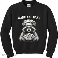 Wake And Bake Sourdough Funny Raccoon Baker Meme Kids Sweatshirt thumb 0