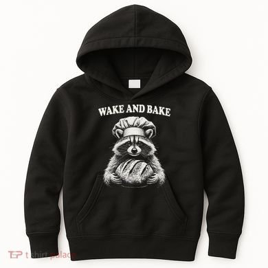 Wake And Bake Sourdough Funny Raccoon Baker Meme Kids Hoodie