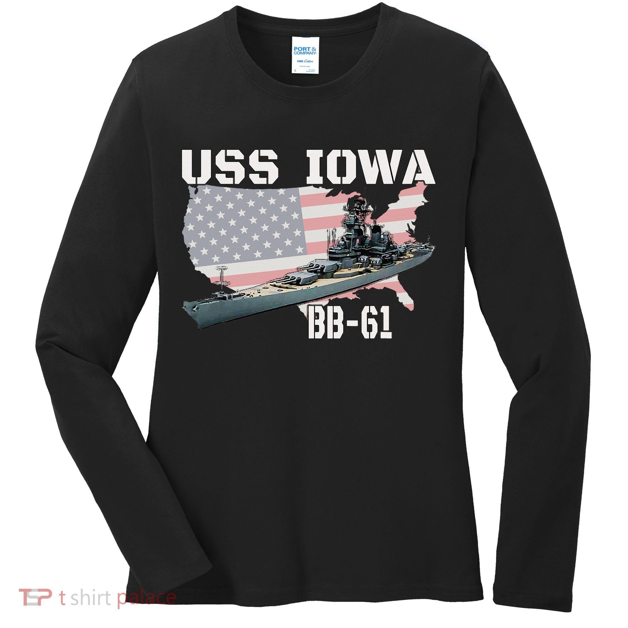 WW2 American Battleship USS Iowa Warship BB 61 Veterans Women's Long Sleeve Shirt