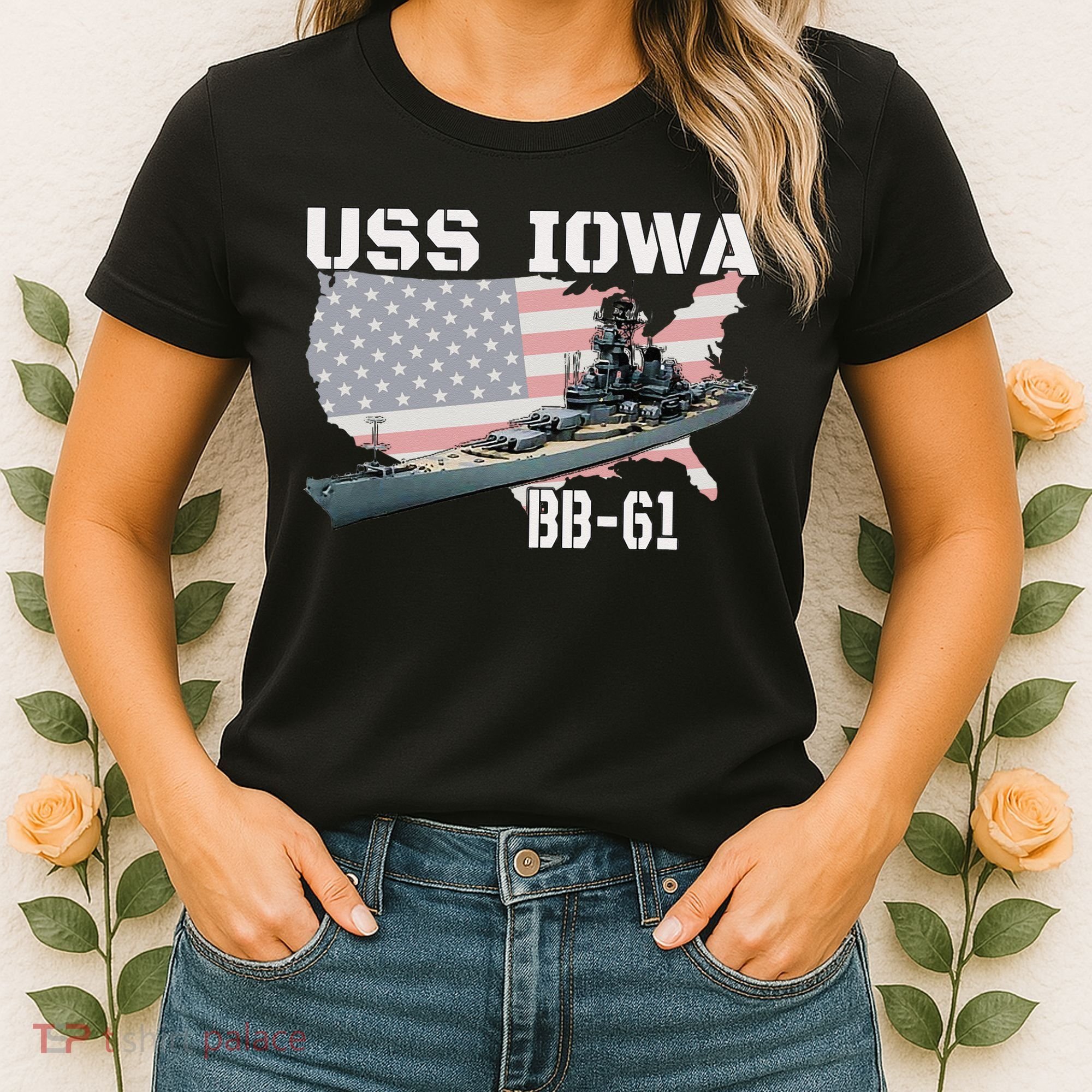 WW2 American Battleship USS Iowa Warship BB 61 Veterans Women's T-Shirt