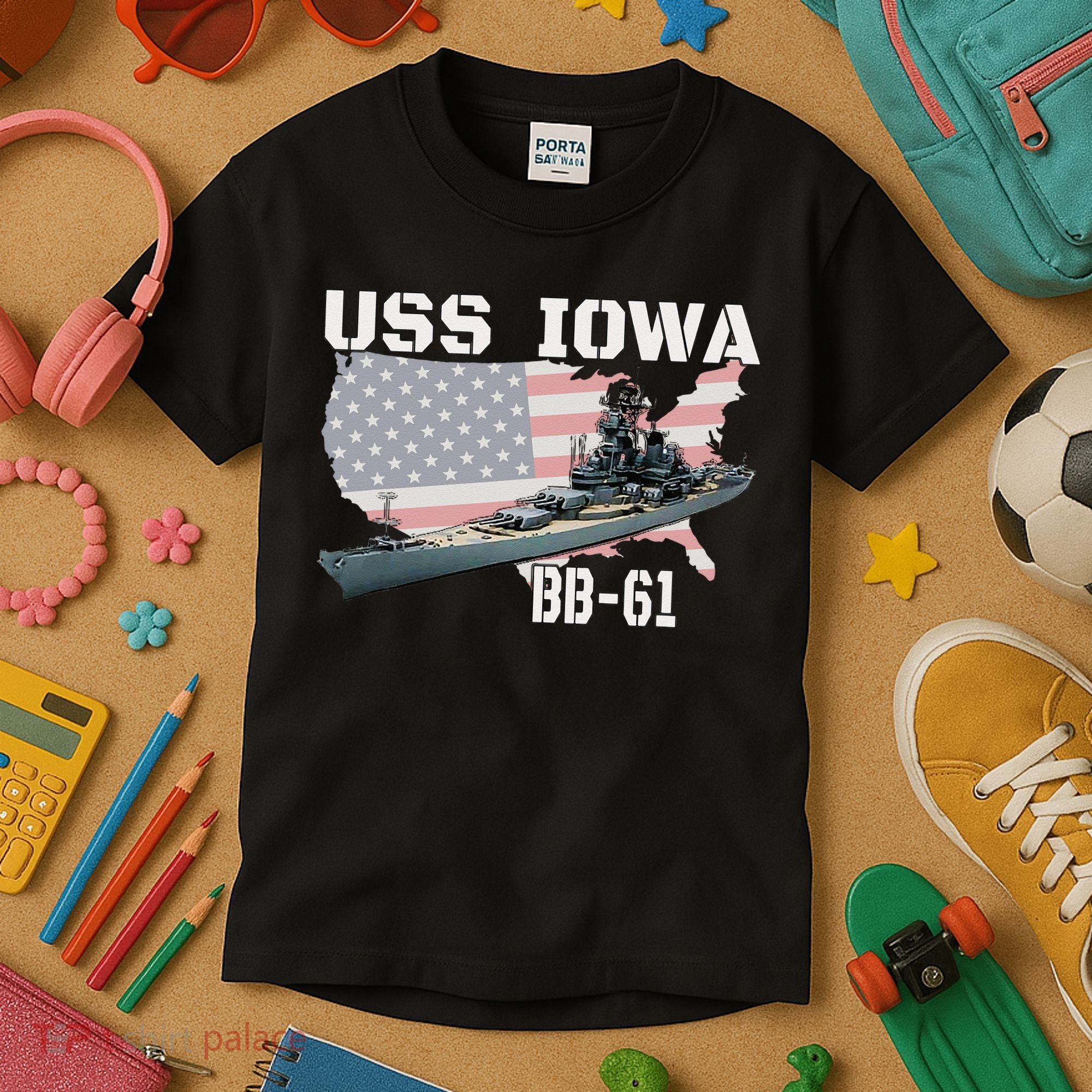 WW2 American Battleship USS Iowa Warship BB 61 Veterans Kids T-Shirt
