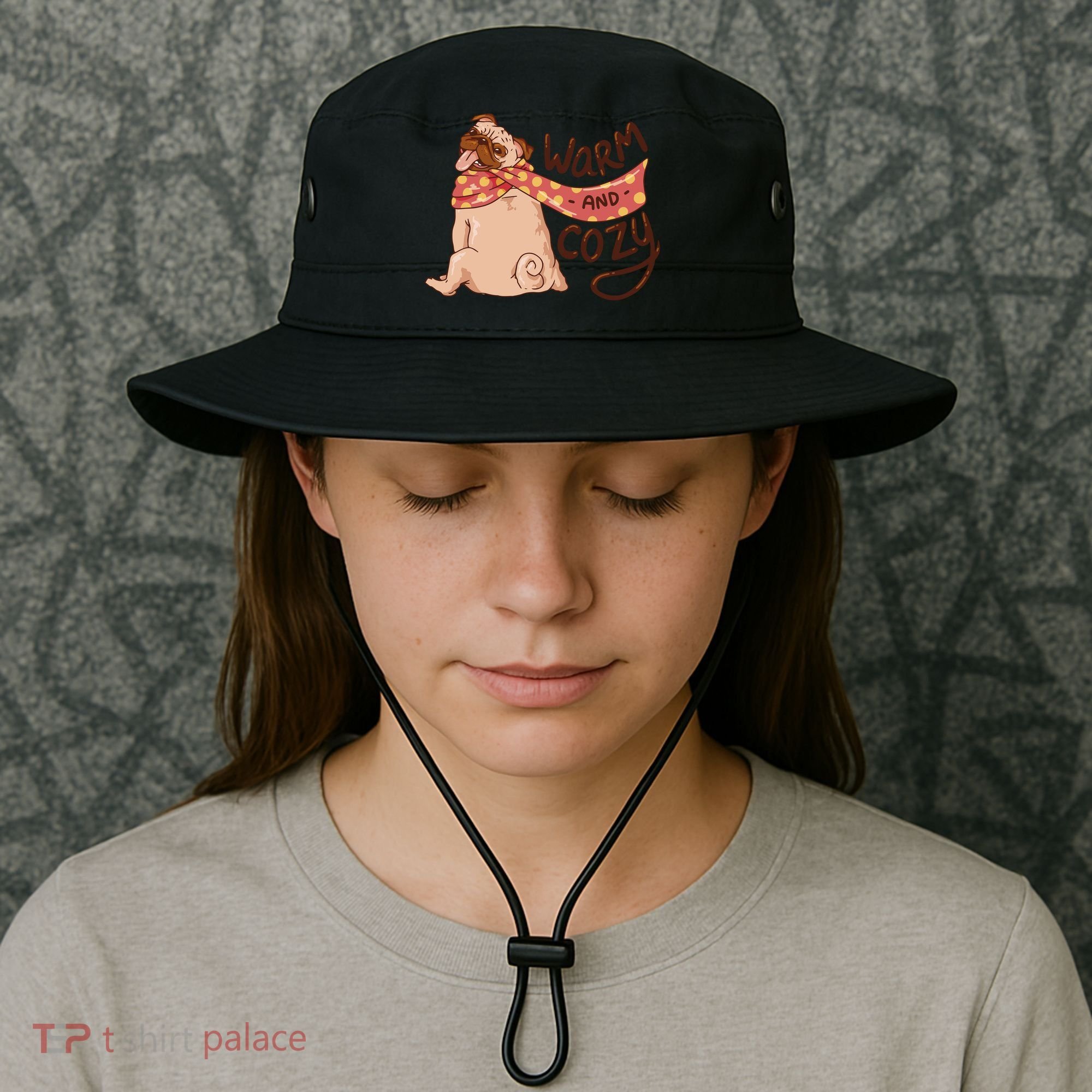 Warm And Cozy Pug Bucket Hat