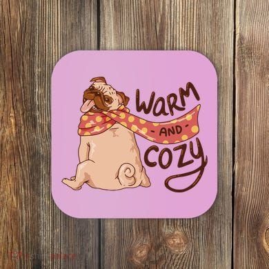 Warm And Cozy Pug Coaster