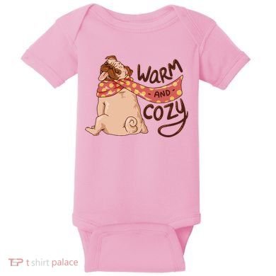 Warm And Cozy Pug Baby Bodysuit