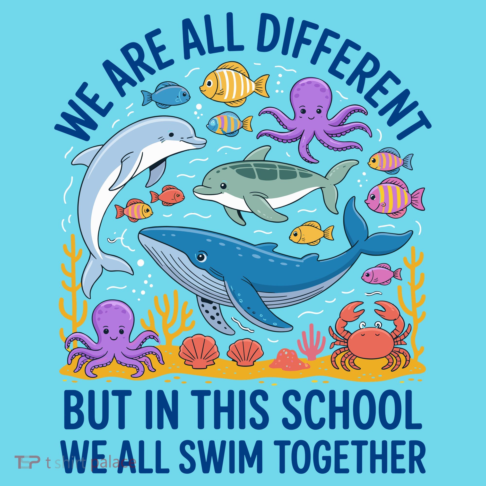 We Are Different But In This School We Swim Togther Button