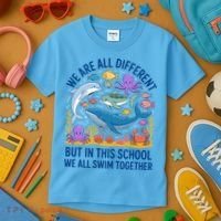 We Are Different But In This School We Swim Togther Kids T-Shirt thumb 3