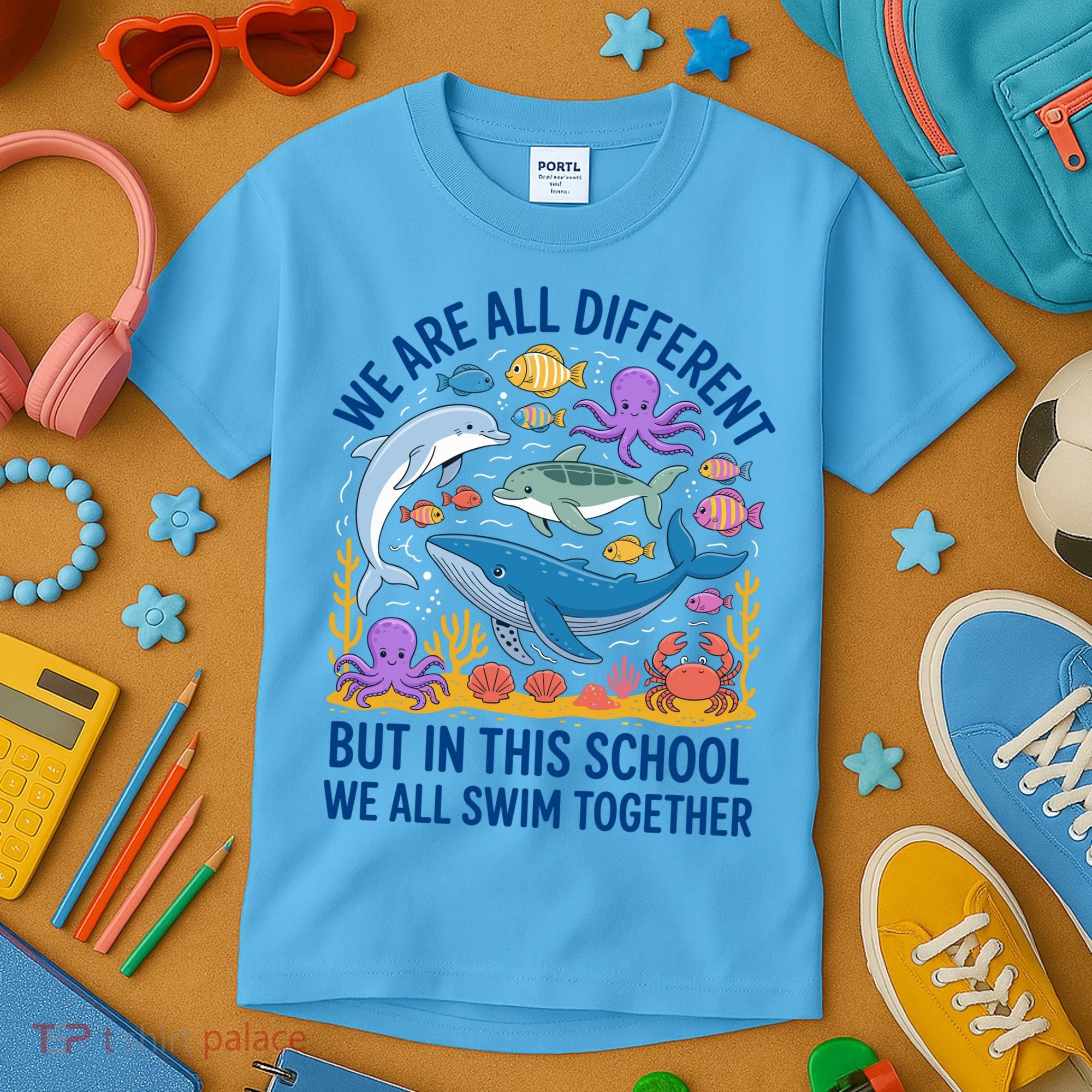 We Are Different But In This School We Swim Togther Kids T-Shirt