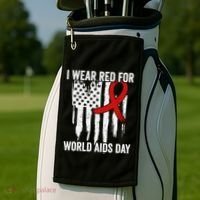 World Aids Day Hope Hiv Red Ribbon Aids Awareness Matching Cool Gift Golf Towel thumb 2