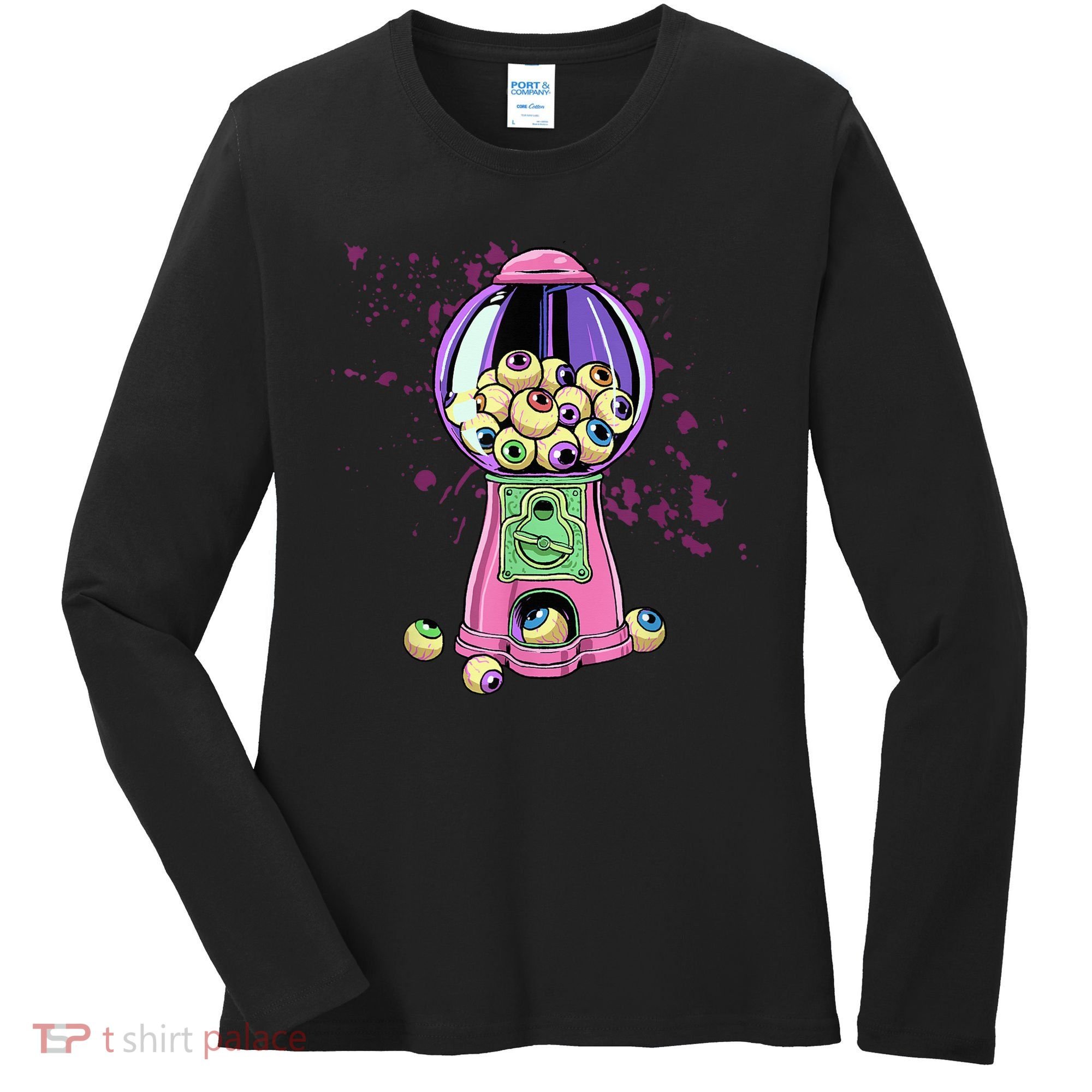 Weirdcore Aesthetic Eyeball Bubble Gumball Machine Halloween Women's Long Sleeve Shirt