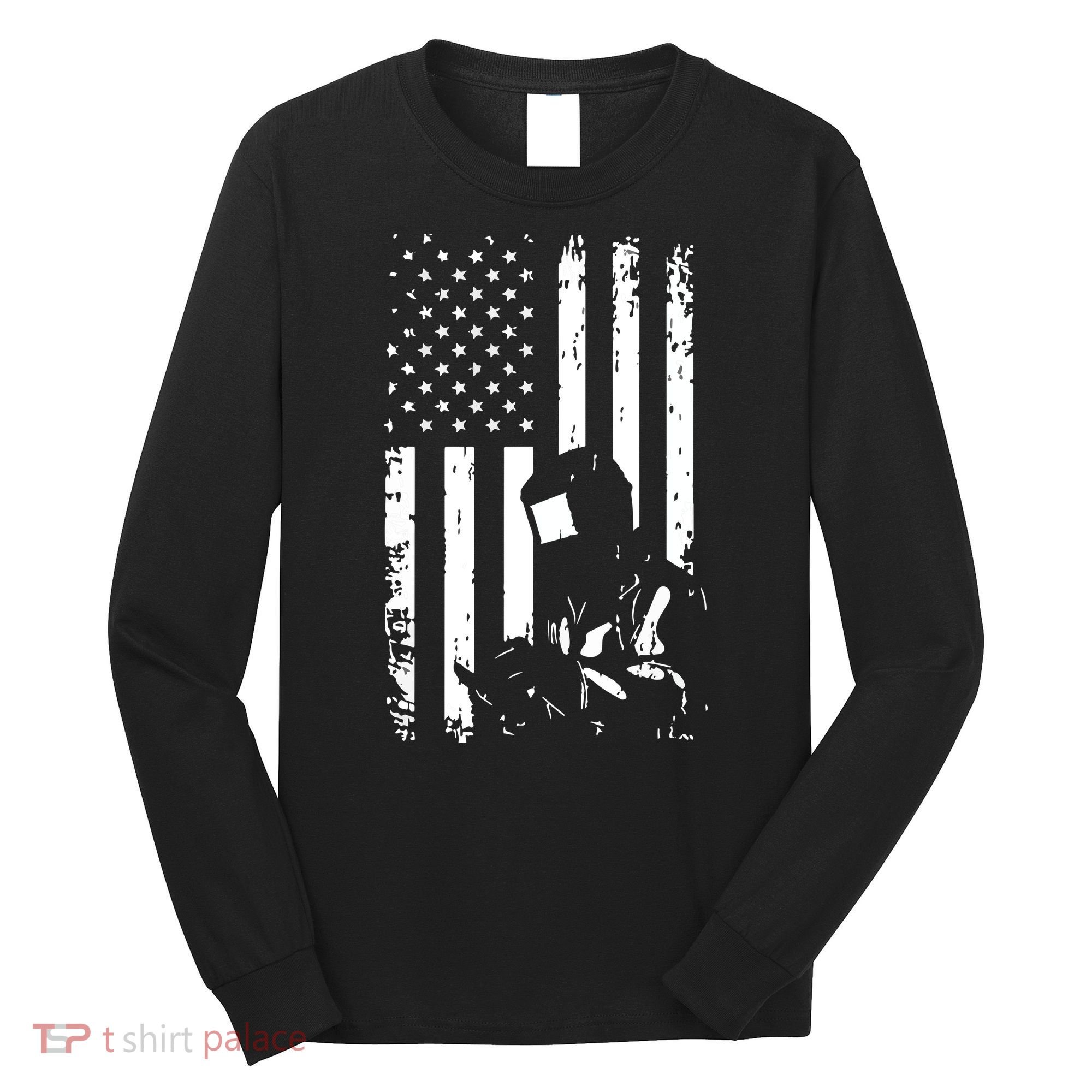 Welder American Flag Welding Gift Usa Distressed Helmet Long Sleeve Shirt