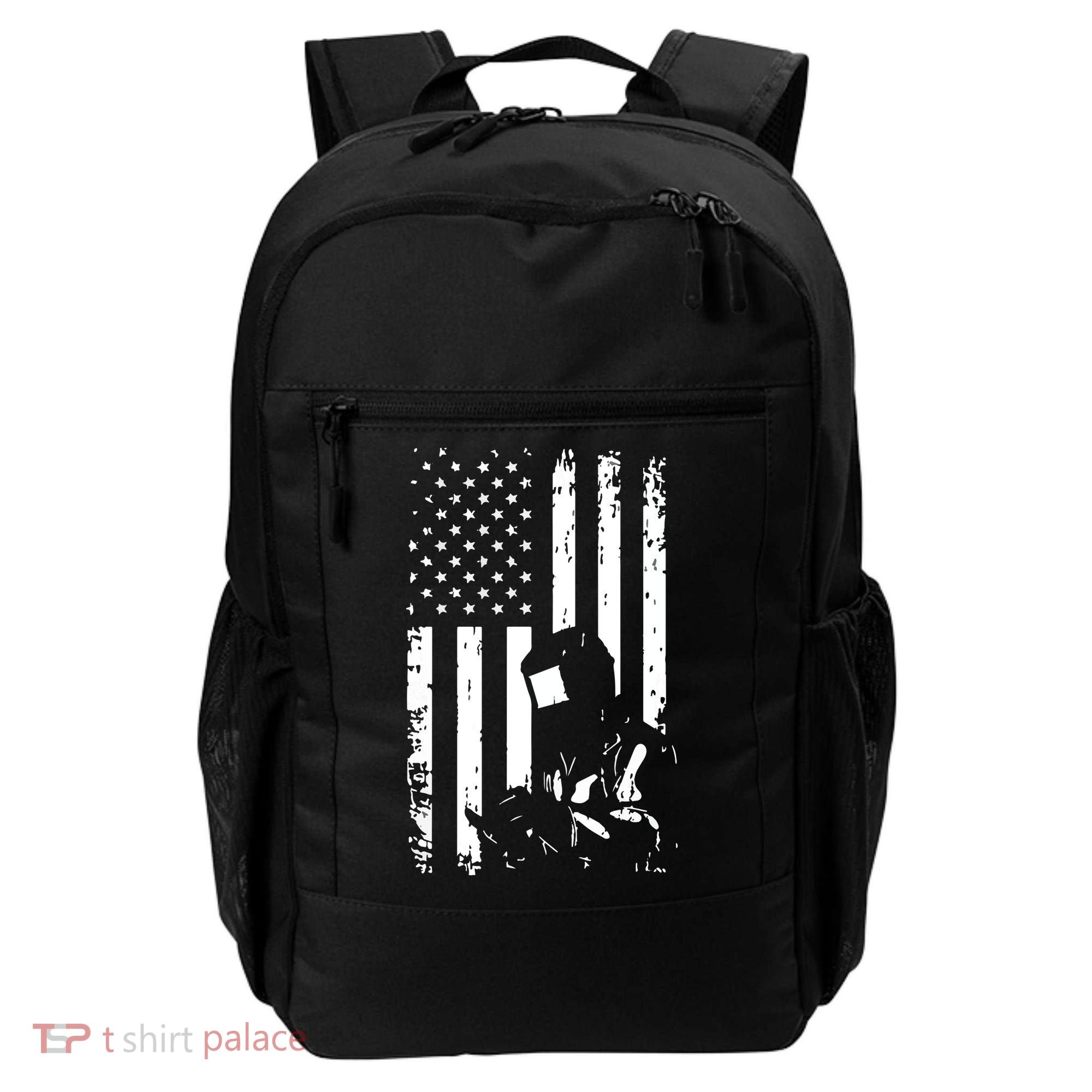 Welder American Flag Welding Gift Usa Distressed Helmet Backpack