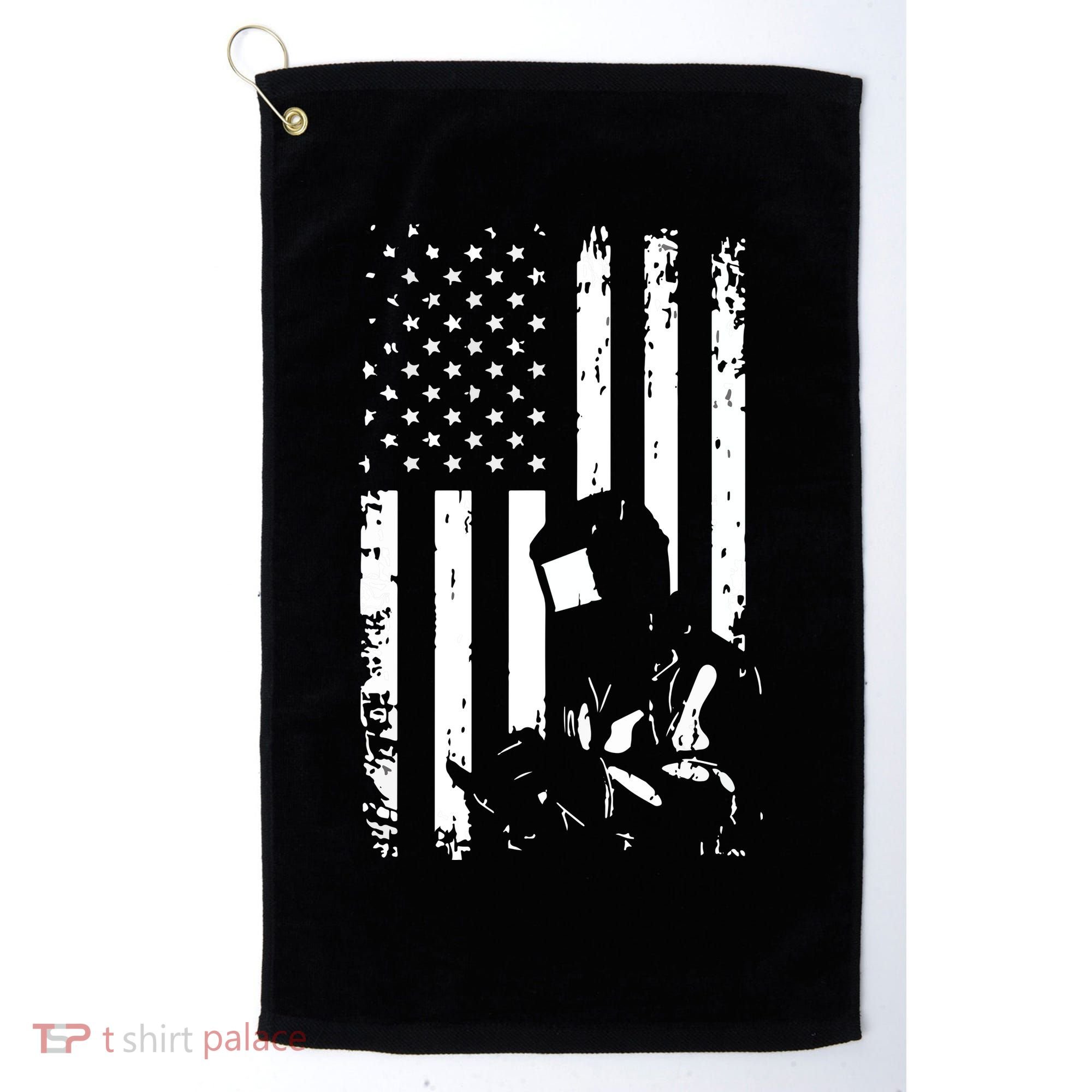 Welder American Flag Welding Gift Usa Distressed Helmet Golf Towel
