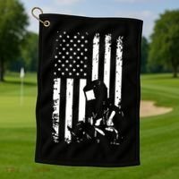 Welder American Flag Welding Gift Usa Distressed Helmet Golf Towel thumb 1