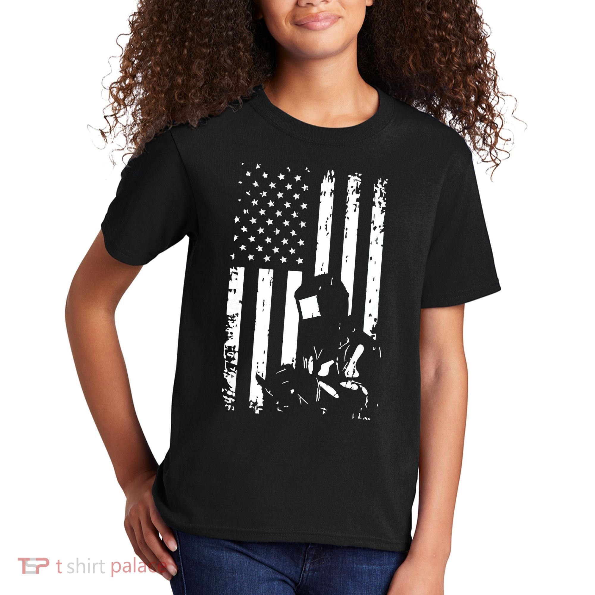 Welder American Flag Welding Gift Usa Distressed Helmet Kids T-Shirt