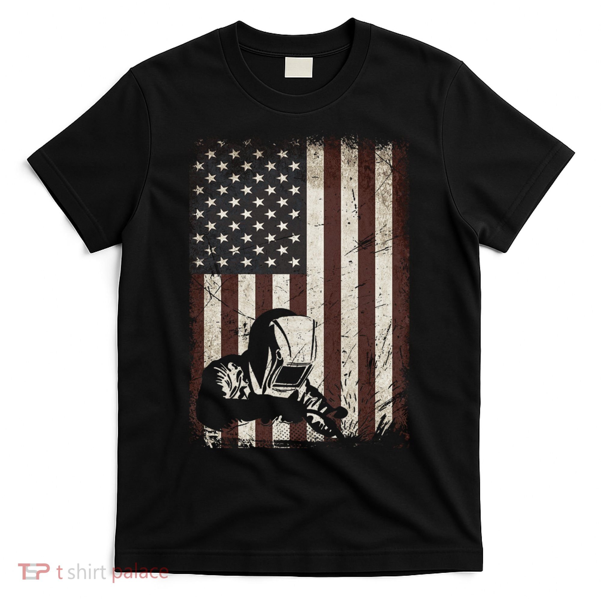 Welder American Flag Vintage Weld Welding Helmet Funny Gift Men Meaningful Gift T-Shirt