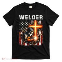 Welder American Flag Welding Faith Cross Christian Religious T-Shirt thumb 0