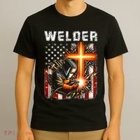 Welder American Flag Welding Faith Cross Christian Religious T-Shirt thumb 3