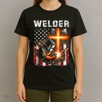 Welder American Flag Welding Faith Cross Christian Religious T-Shirt thumb 4