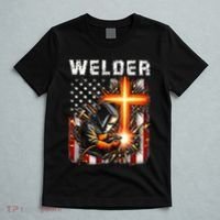 Welder American Flag Welding Faith Cross Christian Religious T-Shirt thumb 5