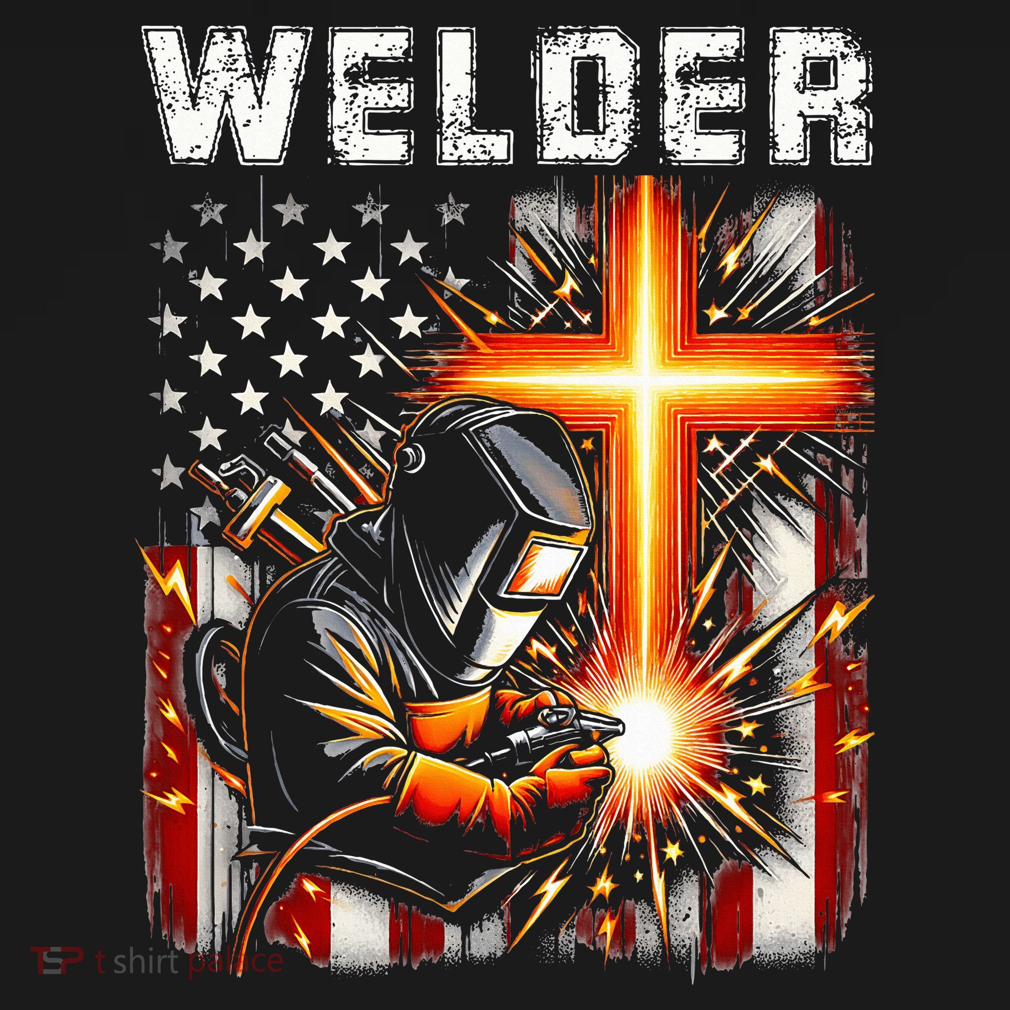 Welder American Flag Welding Faith Cross Christian Religious Mousepad