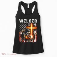 Welder American Flag Welding Faith Cross Christian Religious Women's Tank Top thumb 0