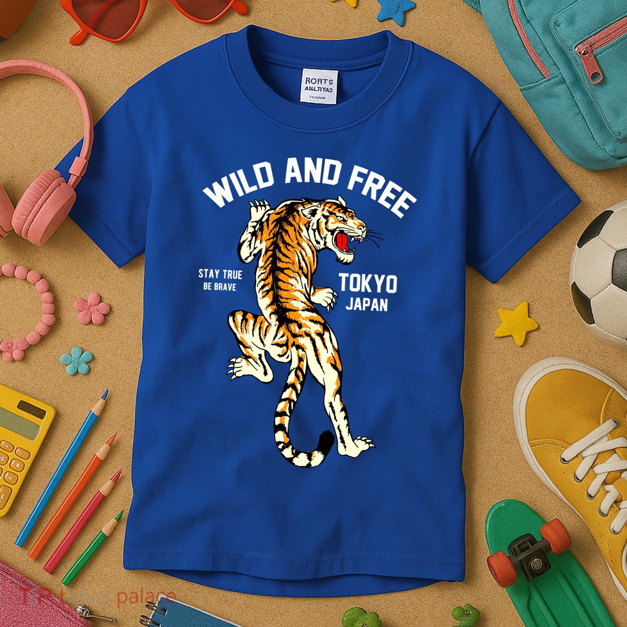 Wild And Free Enjoy Cool Brave Tokyo Japan Wild Tiger Graphic Gift Kids T-Shirt