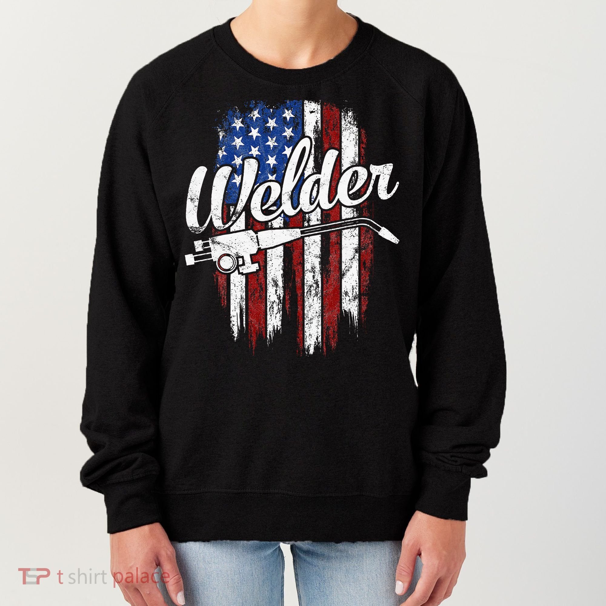 Welder American Flag Welding Gift Usa Patriotic Women's Sweatshirt