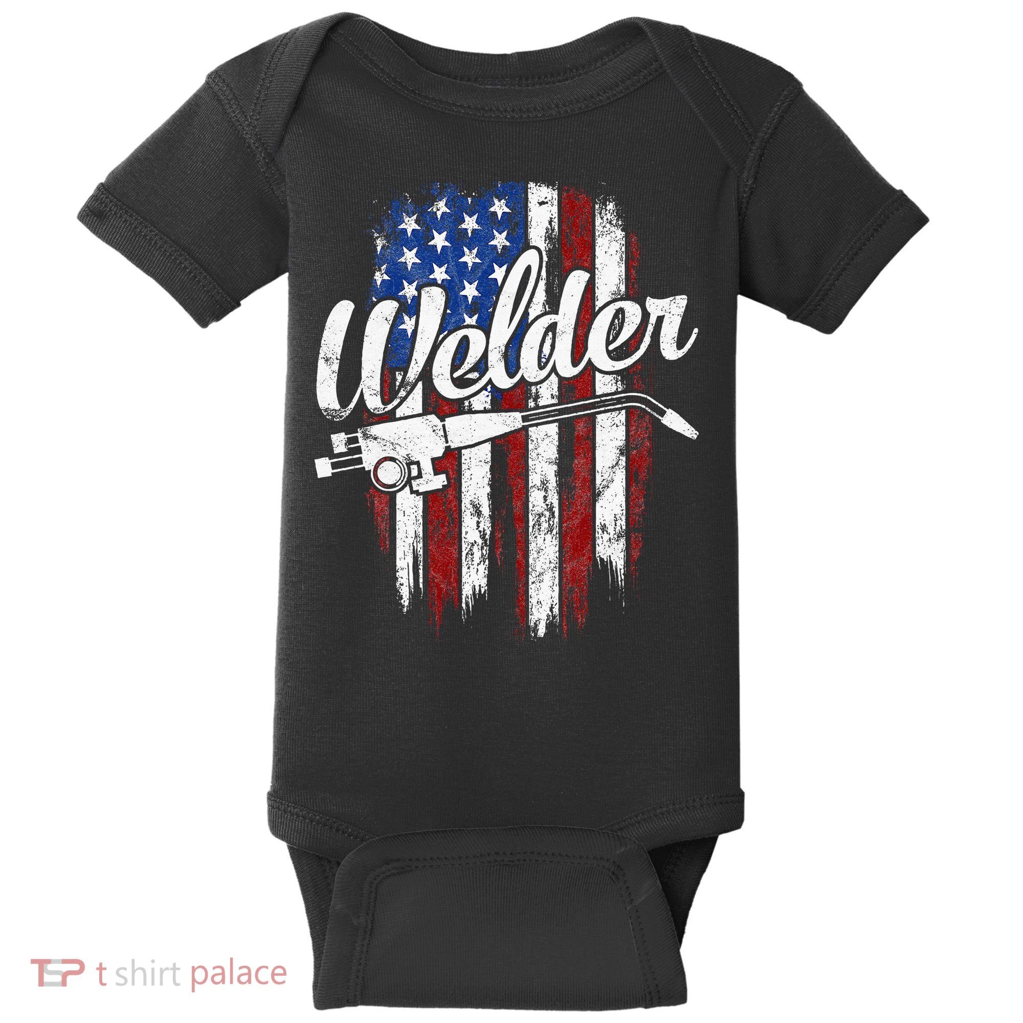 Welder American Flag Welding Gift Usa Patriotic Baby Bodysuit