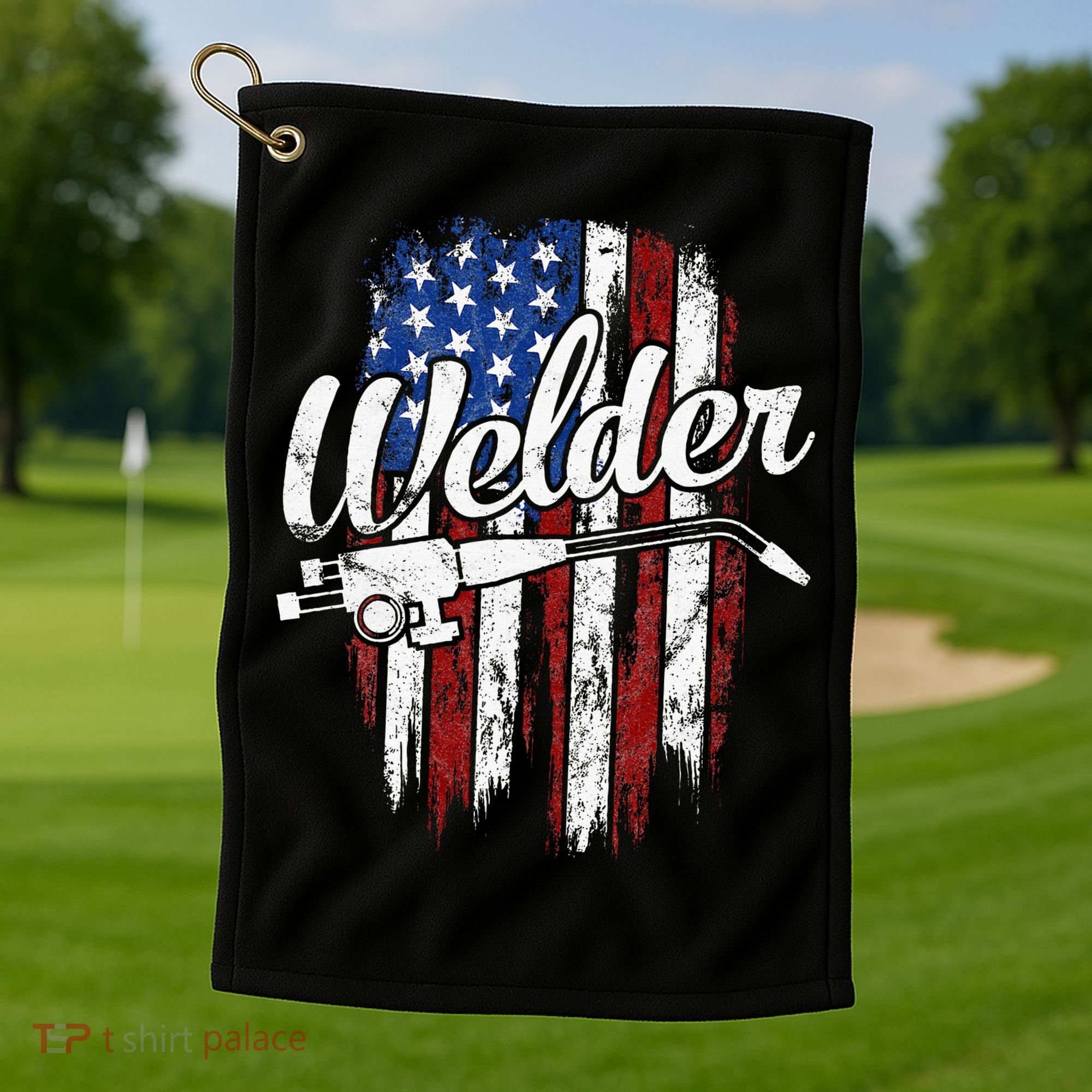 Welder American Flag Welding Gift Usa Patriotic Golf Towel