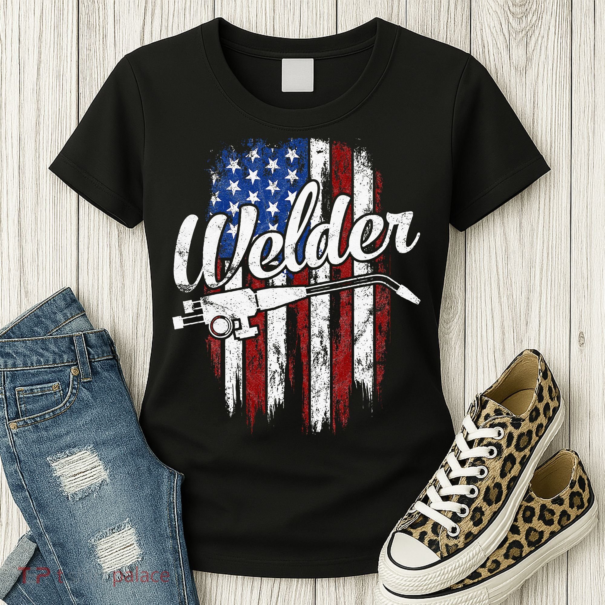 Welder American Flag Welding Gift Usa Patriotic Women's T-Shirt