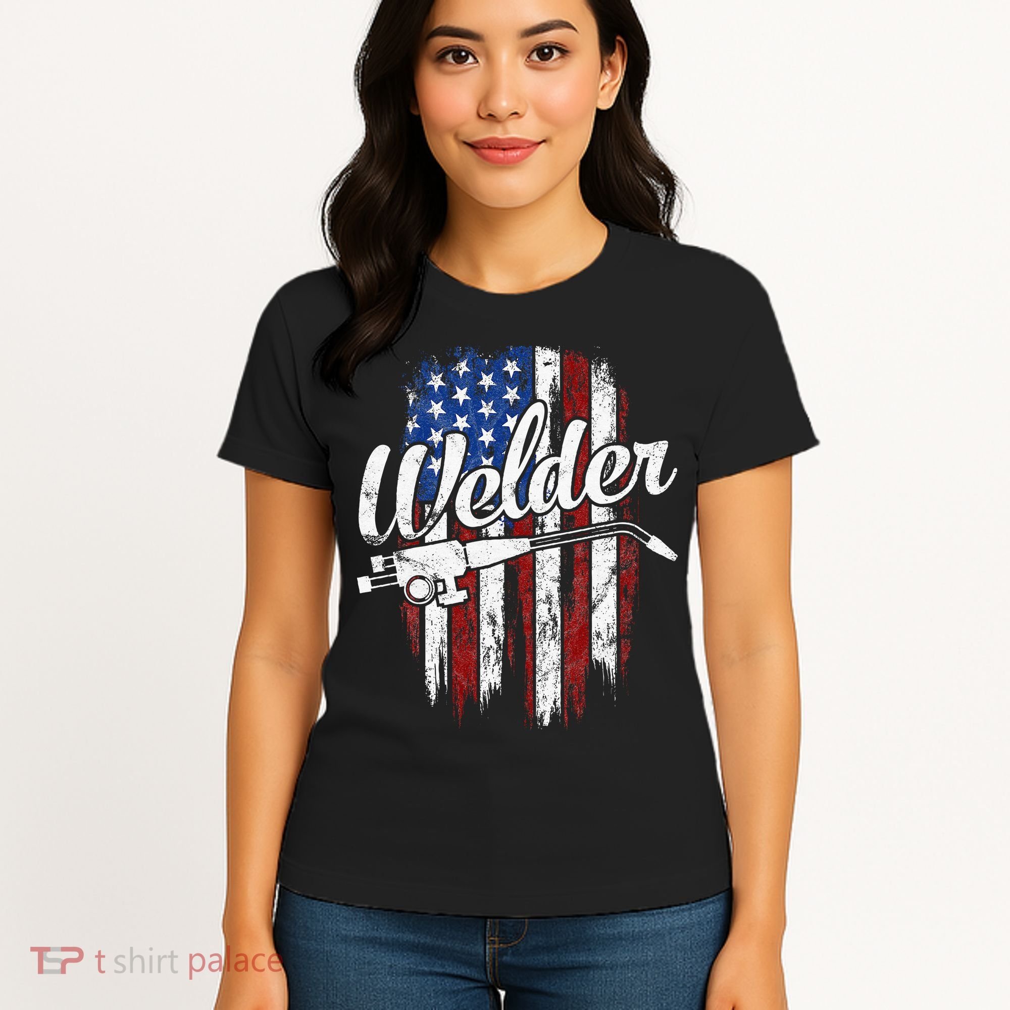 Welder American Flag Welding Gift Usa Patriotic Women's T-Shirt
