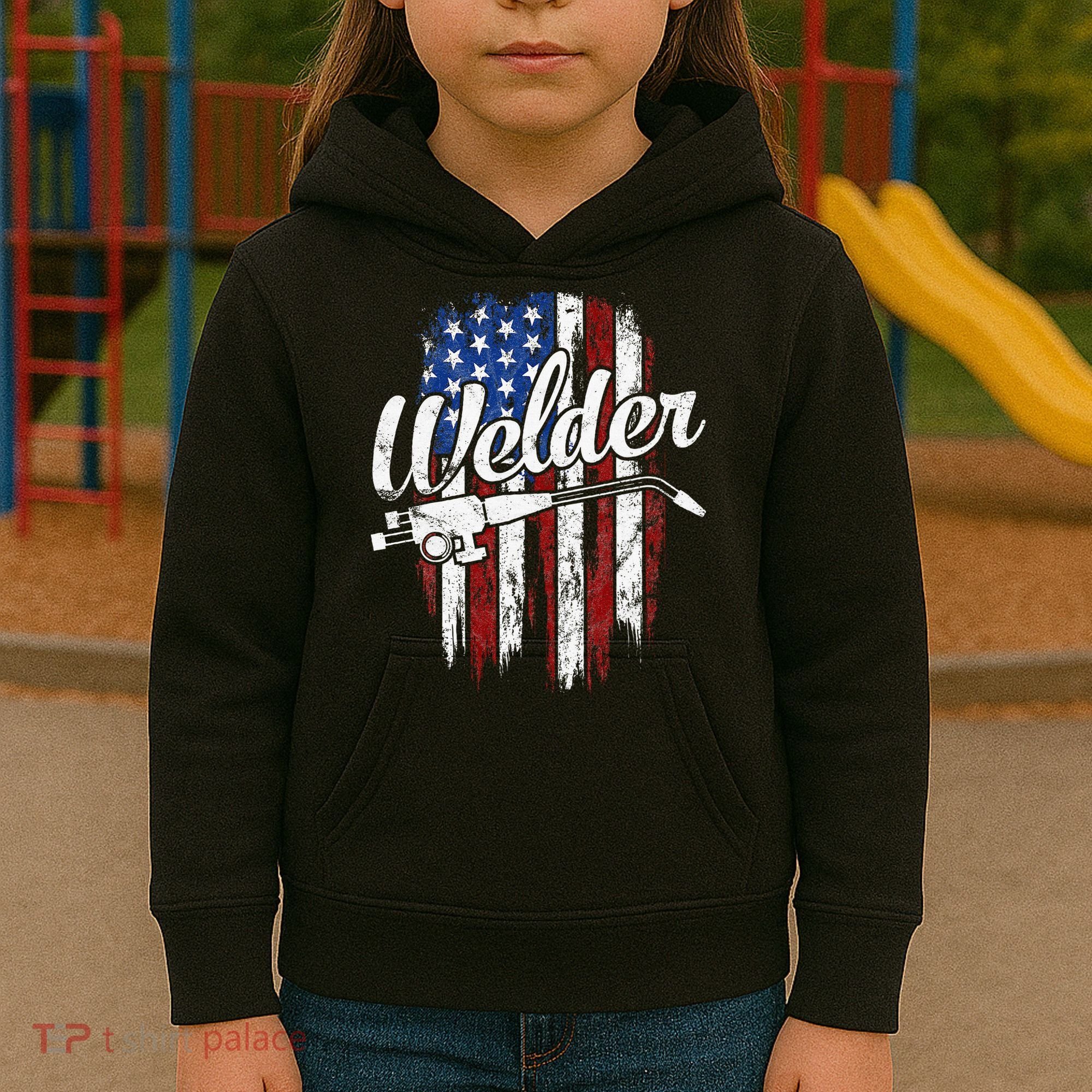 Welder American Flag Welding Gift Usa Patriotic Kids Hoodie