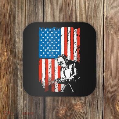 Welding American Flag Welder Fathers Day Design On Back Coaster