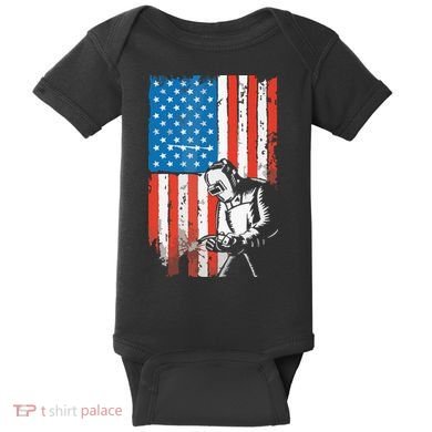 Welding American Flag Welder Fathers Day Design On Back Baby Bodysuit