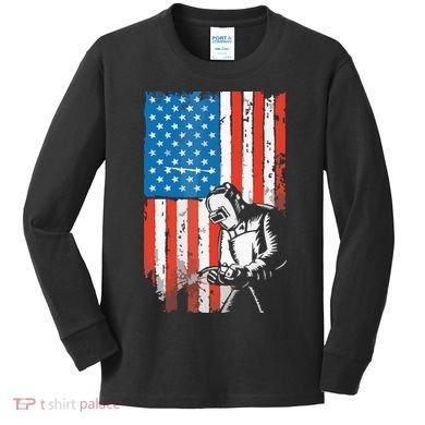 Welding American Flag Welder Fathers Day Design On Back Kids Long Sleeve Shirt