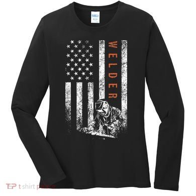 Welder American Flag Design Welding Women's Long Sleeve Shirt