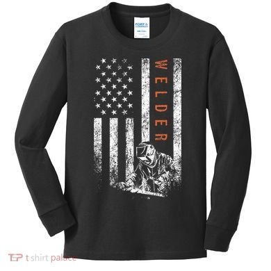 Welder American Flag Design Welding Kids Long Sleeve Shirt