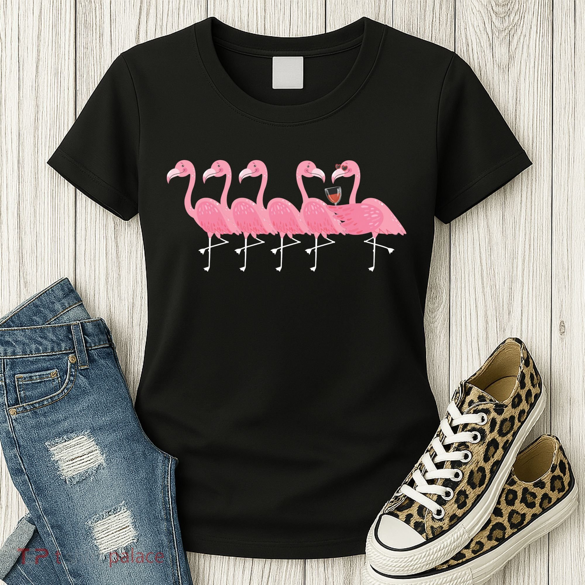 Wine And Flamingo Women's T-Shirt